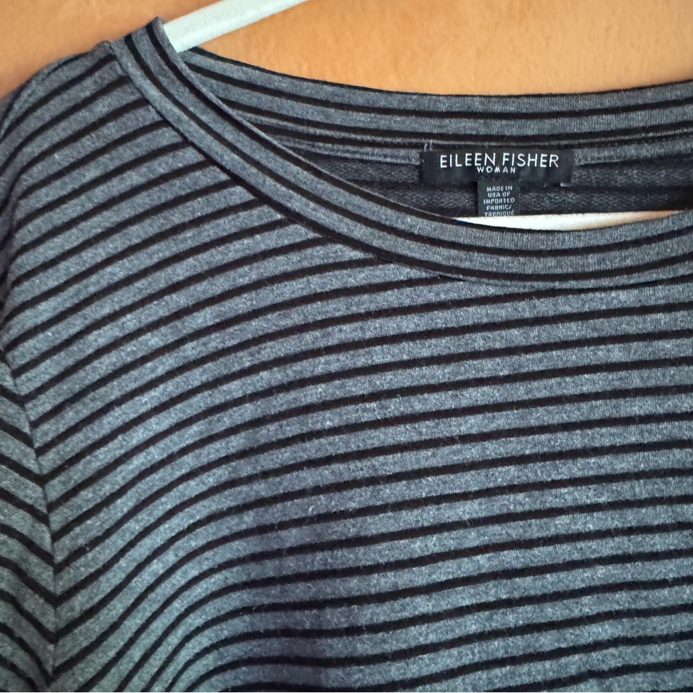 Eileen Fisher Striped Tencel Tunic Top Gray Black Long Sleeve 1X - Picture 2 of 8